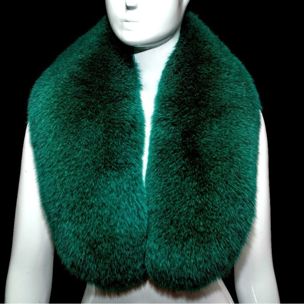 ♥️ Emerald Green Blue Fox Fur Fancy Collar Scarf Stole